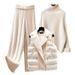 Women's Clothing Thickened Vest Turtleneck Knitted Sweater Wide Leg Pants Three Piece Suit Autumn And Winter New_ecoleips.com