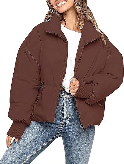 Women's Clothing Cotton Padded Jacket Loose Fit Short Puffer Jacket Warm Winter Coat Casual Slimming Quilted Down Alternative Coat With Stand Collar_ecoleips.com