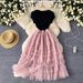 Women's European American Style Light Luxury Dress Mesh Splicing Design Slimming Waist Super Fairy Long Skirt For Summer_ecoleips.com