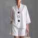 Women's Summer Wide Leg Pants Set Cotton Linen Solid Color European And American Style Independent Website Fashion Two Piece Set_ecoleips.com