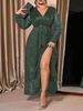 Plus Size V-Neck Long Sleeve Evening Dress Elegant High-Slit Maxi Gown (Black/Green/Burgundy/Navy, A-Line, Polyester Knit, Formal/Party Wear)_ecoleips.com