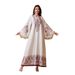 Elegant V-Neck Embroidered Abaya Dress With Fringe Detail – Flowy Muslim Long Dress For Women (Pink, S-XXL)_ecoleips.com