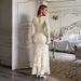 Elegant Flared-Sleeve Bodycon Dress - Polyester Jacquette, Round Neck, Long Sleeve, Mid Waist, S-XL"_ecoleips.com