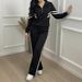 Women's Color Block Striped Top With Collar And Zipper Paired With Wide Leg Pants Spring Autumn Fashion Set_ecoleips.com