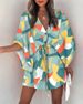 Women Print Dress Sexy V-Neck Bat Sleeve Ruffl Flowers Print Bohemian Beach Sundress Ladies Loose Summer Vacation Mini Dresses_ecoleips.com