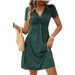 2025 European American Cross-border Shein Colorful Cotton Short-sleeve V-neck Dress With A Stylish Chest Twist_ecoleips.com