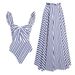 Women's Ruffled Striped One Piece Swimsuit Sleeveless Wire Free Vacation Set Regular Fit Polyester Spandex_ecoleips.com