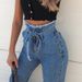 Women's Clothing Drawstring Elastic Waist Ripped Denim Trousers Casual Pants For Women_ecoleips.com