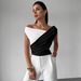 Women's Clothing Summer New Color Matching Oblique Shoulder Pleated Edge Slim Fit Thin Versatile Temperament Commuter Tops For Women_ecoleips.com