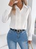 K Elegant Pleated Solid Color Button Long Sleeved Commuting Shirt For Women_ecoleips.com