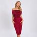 Elegant Off-Shoulder Bodycon Dress With 3D Floral – Slim Fit, Sexy Formal Dress For Women, Clubwear, Evening Gown (Red, XS/S/M/L)_ecoleips.com