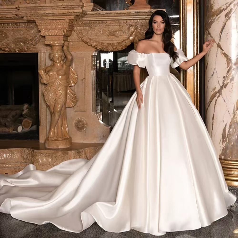 Women's Clothing Top One Shoulder Evening Dress Satin New Style Simple Light Wedding Dress_ecoleips.com