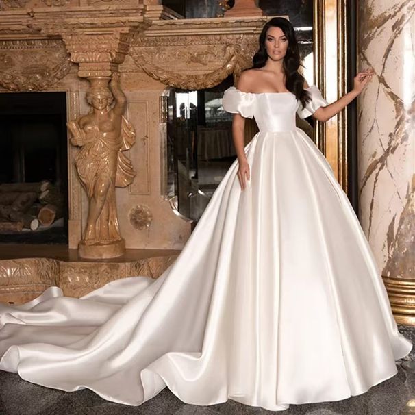 Women's Clothing Top One Shoulder Evening Dress Satin New Style Simple Light Wedding Dress_ecoleips.com