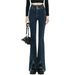 Women's Stretch Denim Pants, Slim Fit With Front Seam & Diagonal Slit Detail For A Flattering Look, Trendy Flared Bootcut Jeans_ecoleips.com