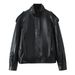 Oversized PU Leather Jacket For Women Streetwear Essential With Drop Shoulder & Zip Details (S-L, Matte Black/Chestnut, Unisex Street Style)_ecoleips.com