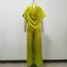 Elegant Women's Two Piece Set Summer Style Collared Short Sleeve Backless Slim Fit Shirt & High Waisted Straight Leg Pants_ecoleips.com