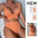 Bikini Swimsuit 2026 New Solid Color Lace-up Split Swimsuit Women's Suspender Bikini_ecoleips.com