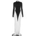 Blifanbo Patchwork Elegant Contrast Color Maxi Dress Women Fashion Ruched Bodycon Long Sleeve Turtleneck Club Party Long Dress_ecoleips.com