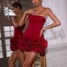 Women's Clothing style summer women's red high end sexy tube top dress slim flower skirt dress tight skirt_ecoleips.com