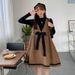 Autumn New Sweet Knitted Top Corduroy Strap Dress Bowknot Internet Celebrity Set For Pregnant Women_ecoleips.com