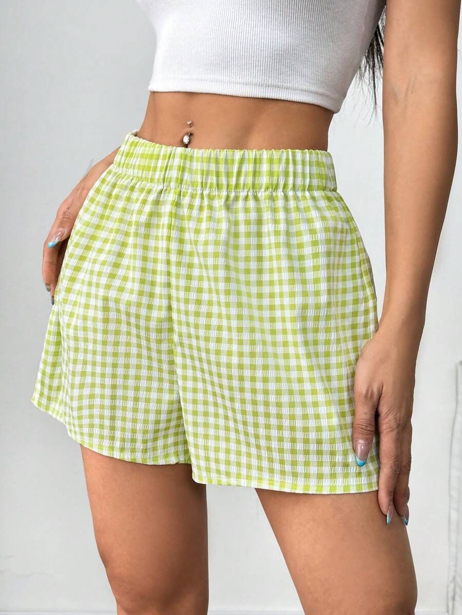 Retro Print Dopamine Color Casual Shorts for Women Plaid Stripes Versatile Loose Fashion Pants 2025 Cross Border Style_ecoleips.com