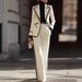 Women's Long Sleeved Lapel Double Breasted Suit Set With Casual Trousers_ecoleips.com
