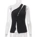 Women's Sleeveless Vest Fashionable Design Slanted Neck Hook Button Spring New Style Clothing_ecoleips.com