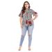 New Plus Size Women's Clothing, Printed Fitted Top For Plus Size Women, Short Sleeved Shirt With Straps_ecoleips.com
