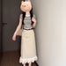 Plus Size MM Beautiful Waist-Cinching Mature Lady Style Slimming Short Sleeve Lace Trim Half Skirt Set For Women_ecoleips.com