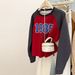 American-style Real-shot Color-blocking Knitted Long-sleeve Sweatshirt For Women, Early Autumn Thin Loose-fitting_ecoleips.com
