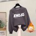 Women's Thickened Fleece Lined Pure Cotton Sweatshirt round Neck Simple Letter Print Autumn Winter Fashion Top_ecoleips.com