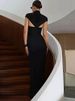 Mozision Turtleneck Short Sleeve Sexy Maxi Dress Women Elegant Draped Ruched Evening Club Party Long Dresses Female Clothes_ecoleips.com