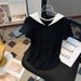 Real Shot Of The New Spring And Summer Hooded Lace V Neck Short Sleeved T Shirt For Women With Pleated Slim Fit And Sweet Tops In White And Gray_ecoleips.com