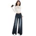 Dark Blue Straight-leg Jeans For Women, New Autumn Style, American-style Washed, Loose-fitting, Slimming, Drapey,_ecoleips.com