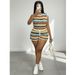 Women's Colorful Hollow Out Drawstring Knit Top And Shorts Beach Vacation Set Short Sleeve Casual Outfit New Arrival_ecoleips.com