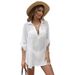 Women's Clothing Casual Loose Polyester Shirt Sun Protection Cover Up Bikini Top Early Autumn Beachwear Light Weight_ecoleips.com