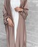 Muslim Women's Satin Dress With Puff Sleeves Middle Eastern Cardigan Robe Abaya - Summer Winter Spring/Autumn Versatile Polyester Clothing_ecoleips.com