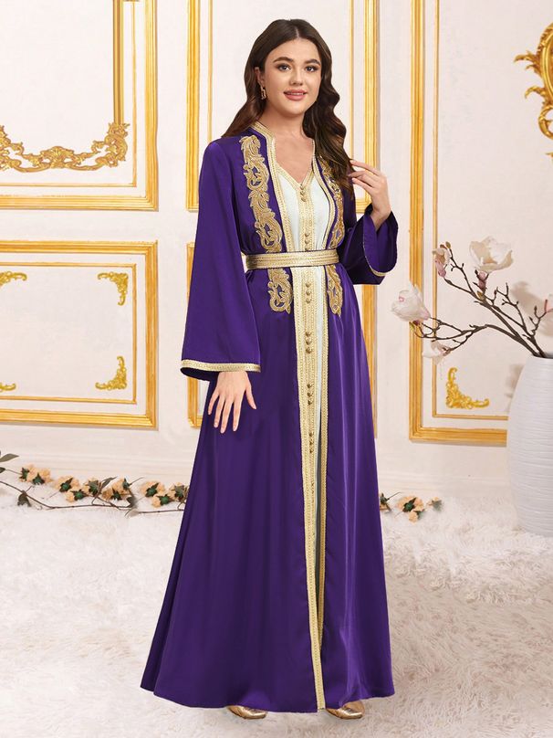 Middle Eastern Women's Muslim Beaded Lace Dress Two Piece Set Long Robe Skirt Abaya New Style Cross Border In Stock_ecoleips.com