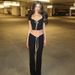 Women’s Clothing New Summer Women's Fashionable Short Sleeved Square Neck T Shirt Slim Fitting Low Waist Slightly Flared Trousers Suit For Women_ecoleips.com