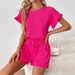 Women's Solid Color Summer Spring Casual Two Piece Set Top And Shorts_ecoleips.com