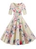 Half Sleeve Black Summer Women Dress Floral Print Vintage Party Dresses Robe Casual Retro A-Line Vestidos_ecoleips.com