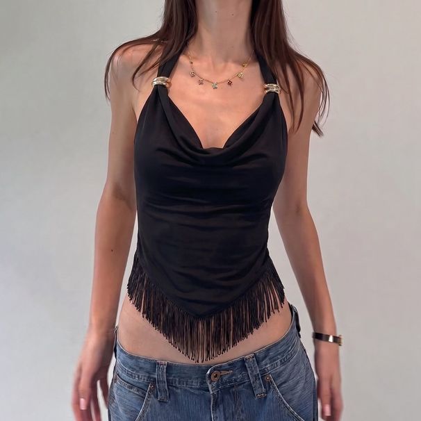 French Sexy Design Swinging Neck Top 2026 Summer New Fashion Lace-up Slim Vest_ecoleips.com