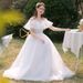Lightweight Off-The-Shoulder Wedding Dress French White Simple Princess Style Mori Girl Suitable For Outdoor Travel Photography_ecoleips.com