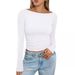 Inspired Slim Fit Long Sleeve T-Shirt For Women – Off Shoulder Crew Neck Top With Stretchy Milk Silk Fabric, Versatile For Fall & Winter_ecoleips.com