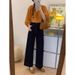 New Style Dark Blue Petite Women's Jeans Plus Size Slimming Loose Fit Cropped Wide Leg Pants Pear Shaped Figure_ecoleips.com