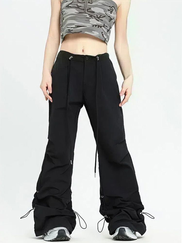 Suitable For All Seasons Drawstring Adjustable American Style Thin Cargo High Street Loose Sweatpants Quick-Dry Slimming Flared Casual Pants For_ecoleips.com
