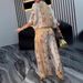 Women's 3D Printed Flower Pattern Fashion Set Zipper Drawstring Top & Pants European American Style Two-Piece Ensemble Spring/Autumn_ecoleips.com