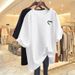 Summer New Fashion Women's Printed T-Shirt Mid-Length Short Sleeve Loose Fit Round Neck Cross Border Style No Bottom Look_ecoleips.com
