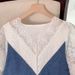 Women's Clothing Plus Size Women's V Neck Lace Stitching Denim Dress XX2522_ecoleips.com
