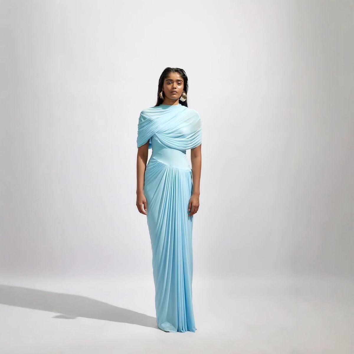 Spring New Women's Shawl Style Pleated Wrap Dress Casual Slim Fit European And American Cross Border 2025_ecoleips.com